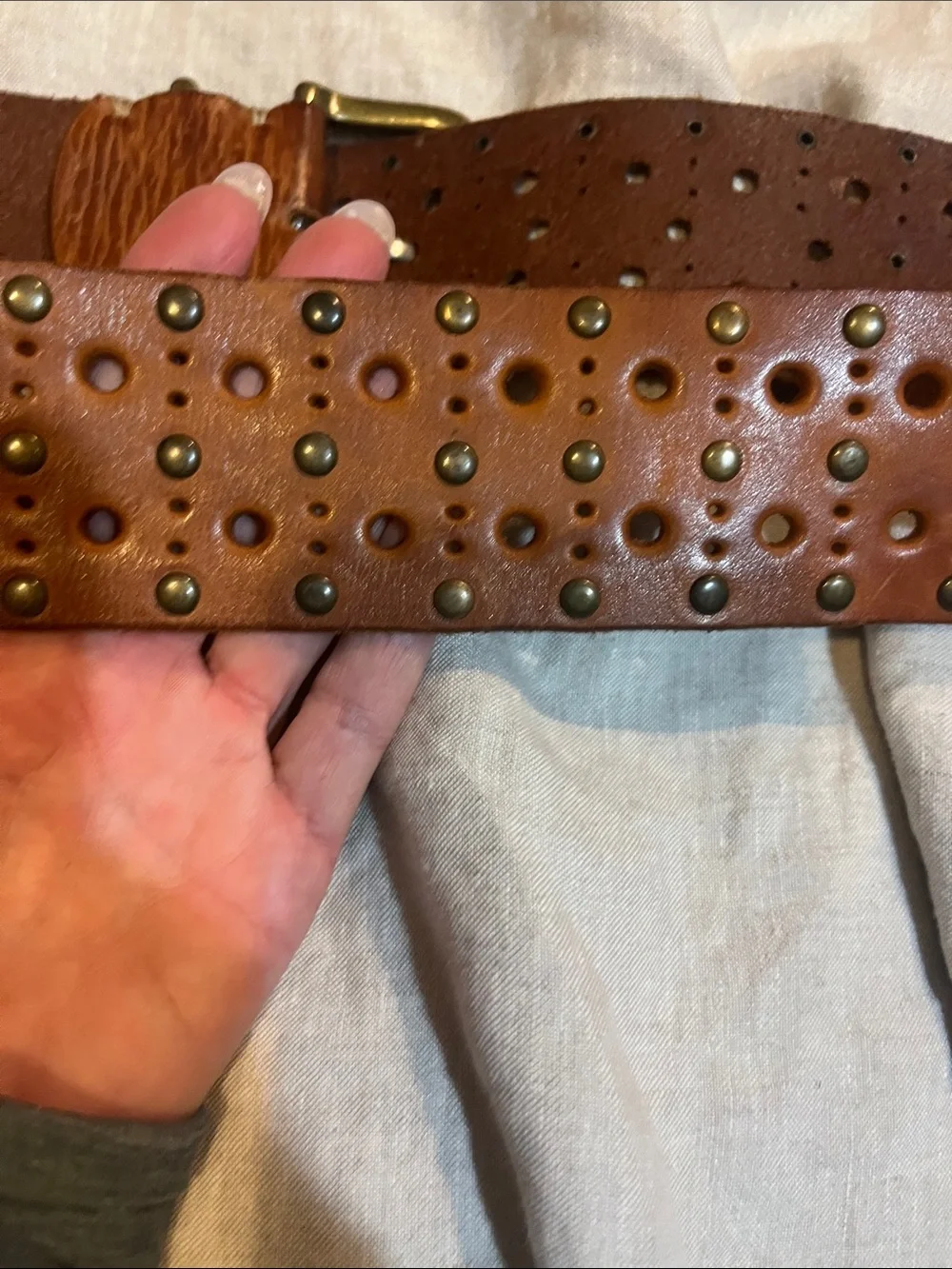 Brown Studded Women’s Belt with Brass Buckle